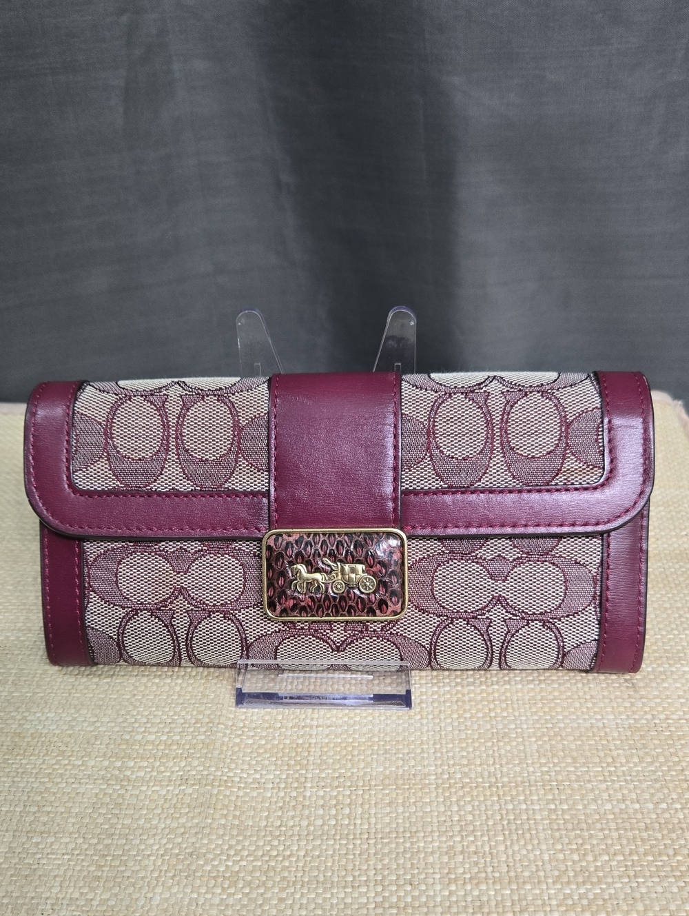 Coach Alie Signature Continental Wallet in Burgundy and Tan